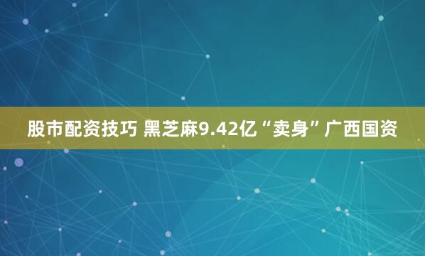 股市配资技巧 黑芝麻9.42亿“卖身”广西国资