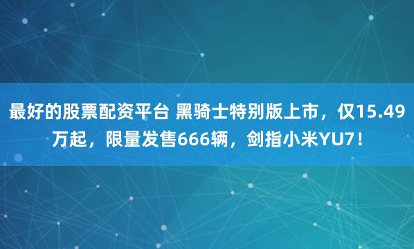 最好的股票配资平台 黑骑士特别版上市，仅15.49万起，限量发售666辆，剑指小米YU7！